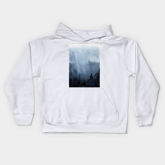 Watercolor landscape sky clouds Kids Hoodie by Olga Berlet